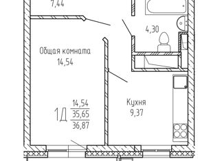 Продается однокомнатная квартира, 38.22 м2, Казань, ЖК Новые Горки