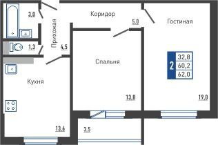 Продажа 2-ком. квартиры, 62.1 м2, Орловская область, Прожекторная улица, 2