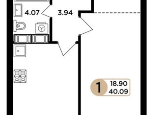 Продаю 1-комнатную квартиру, 40.09 м2, Самара, Куйбышевский район