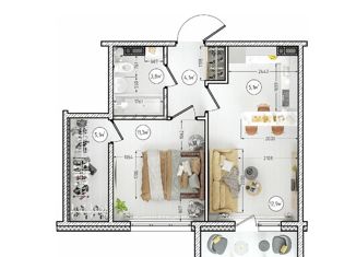 Продам 2-комнатную квартиру, 43.1 м2, Кемерово, улица Терешковой, 16, ЖК Московский Проспект
