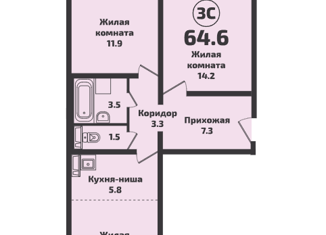Продаю трехкомнатную квартиру, 64.6 м2, Новосибирск, ЖК Инфинити