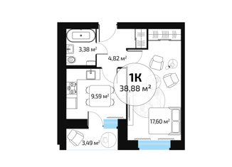 Продам 1-ком. квартиру, 38.8 м2, Самара, 1-й квартал, 78, метро Юнгородок