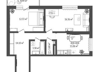Продажа 2-комнатной квартиры, 59 м2, Тюмень, 2-я Луговая улица, 24к2, ЖК Салют