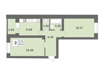 Продаю двухкомнатную квартиру, 55.32 м2, Уфа, улица Мечтателей, 10, Дёмский район