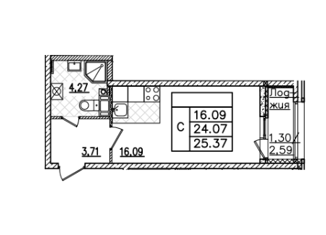 Продам квартиру студию, 25.3 м2, Санкт-Петербург, Полюстровский проспект, 77З, Полюстровский проспект