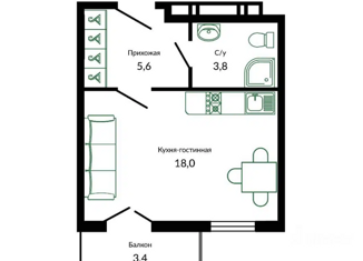 Продажа 1-комнатной квартиры, 29 м2, Сочи, ЖК Флора, улица Искры, 66/9