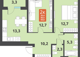 Продам 2-комнатную квартиру, 57 м2, Новосибирск, метро Заельцовская, Тайгинская улица, 39