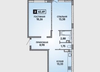 Продам двухкомнатную квартиру, 62.69 м2, Краснодар, микрорайон Достояние, Конгрессная улица, 33