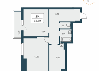 Продажа 2-комнатной квартиры, 63.59 м2, Новосибирск, улица Зорге, 229/3, ЖК Времена года
