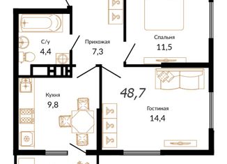 Продается двухкомнатная квартира, 48.5 м2, Краснодар, улица Даниила Смоляна, 65, ЖК Южане