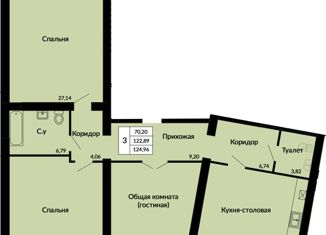 Продается 3-комнатная квартира, 124.96 м2, Нововоронеж, Коммунальная улица