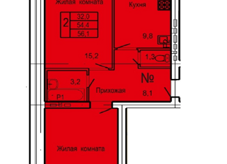 Двухкомнатная квартира на продажу, 56.1 м2, Орёл, улица Родзевича-Белевича, 5, 6-й микрорайон