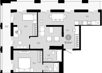 3-комнатная квартира на продажу, 102.5 м2, Новосибирск, метро Речной вокзал