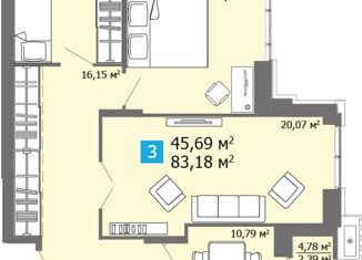 Продается 3-комнатная квартира, 83.18 м2, село Засечное, Прибрежный бульвар, 2с6, ЖК Созвездие