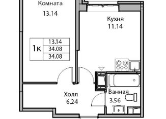 Продам 1-комнатную квартиру, 34.08 м2, Санкт-Петербург, ЖК Юнтолово