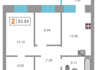 Продажа 2-ком. квартиры, 53.55 м2, Тюмень, Амурская улица, 39, ЖК Парковый