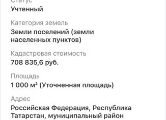 Земельный участок на продажу, 10 сот., Татарстан, улица имени А. Егорова