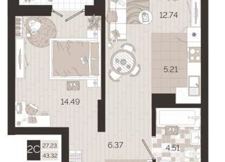Продажа 2-ком. квартиры, 43.32 м2, Новосибирск, улица Гоголя, 204Б, метро Берёзовая роща