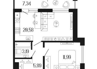 Продажа 1-ком. квартиры, 45.32 м2, Санкт-Петербург, улица Коли Томчака, метро Московские ворота