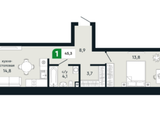 Продается 1-комнатная квартира, 45.3 м2, Верхняя Пышма, улица Гальянова