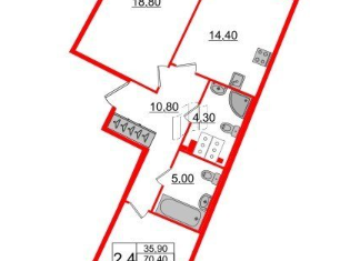 Продаю двухкомнатную квартиру, 70.4 м2, Санкт-Петербург, Петровский проспект, 28к1