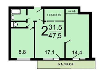 Продажа двухкомнатной квартиры, 47.5 м2, Москва, станция Новохохловская, квартал 90А Грайвороново, к6