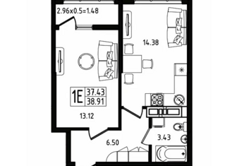 Продам 1-комнатную квартиру, 39 м2, Майкоп, улица К.А. Васильева, 4