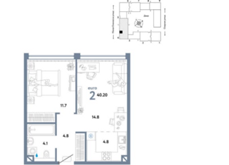 Продается 2-ком. квартира, 40.2 м2, Москва, Озёрная улица, 42, район Очаково-Матвеевское