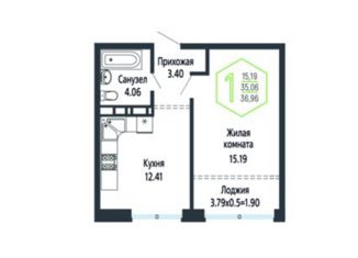 Однокомнатная квартира на продажу, 36.9 м2, Краснодар, Обрывная улица, 132, Центральный округ