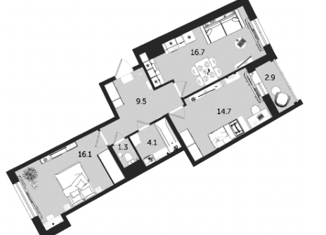 Трехкомнатная квартира на продажу, 63 м2, Санкт-Петербург, ЖК Ультра Сити, Комендантский проспект, 63