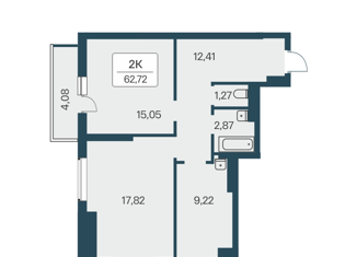 2-комнатная квартира на продажу, 62.72 м2, Новосибирск, улица Зорге, 229/3, ЖК Времена года