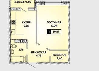 Продажа однокомнатной квартиры, 39.87 м2, Краснодар, Домбайская улица, 63, микрорайон Губернский