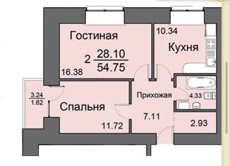 Двухкомнатная квартира на продажу, 55 м2, Красноярск, Линейная улица, 122, ЖК Покровка Лайф
