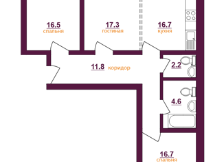 Продам 3-ком. квартиру, 87.4 м2, Иркутск, микрорайон Топкинский, 67, ЖК Видный-3