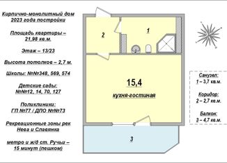 Продаю квартиру студию, 20.2 м2, Санкт-Петербург, ЖК Живи в Рыбацком, Славянская улица, 8