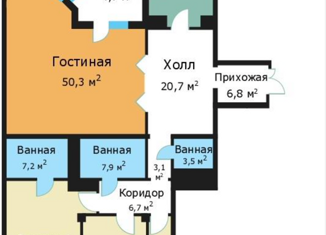 Трехкомнатная квартира на продажу, 205.4 м2, Москва, улица Архитектора Власова, 6
