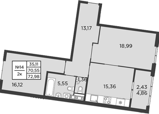 Продажа двухкомнатной квартиры, 70.55 м2, Санкт-Петербург, проспект Бакунина, 33, метро Площадь Александра Невского-1