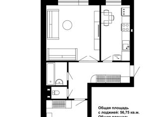 Двухкомнатная квартира на продажу, 56.75 м2, Ульяновская область, Заводская улица, 5