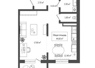 Продажа 1-комнатной квартиры, 44.8 м2, Новосибирск, ЖК Галактика