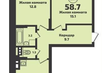 Продажа 2-комнатной квартиры, 58.8 м2, Новосибирск, улица Краузе, 23, метро Маршала Покрышкина