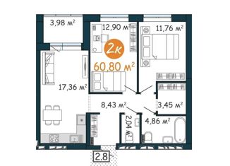 Продаю двухкомнатную квартиру, 60.8 м2, Тюмень, ЖК ДОК, Краснооктябрьская улица, 8