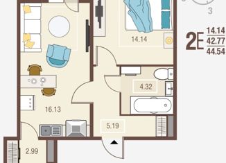 Продается 1-комнатная квартира, 44.54 м2, село Новая Усмань, Алмазная улица, 5