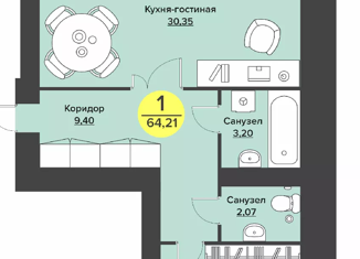 Двухкомнатная квартира на продажу, 65 м2, Йошкар-Ола, бульвар Данилова, 8А