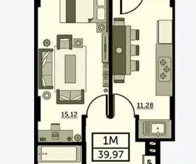 Продается 1-комнатная квартира, 39.7 м2, Ростов-на-Дону, Красноармейская улица, 157В/83с3