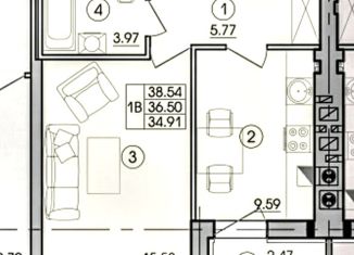 1-комнатная квартира на продажу, 36 м2, Калининградская область, Каштановая улица, 2
