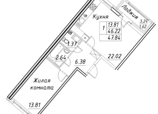 Продам 1-ком. квартиру, 48 м2, Санкт-Петербург, Плесецкая улица, 6, ЖК Ариосто