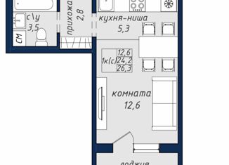 Продаю квартиру студию, 26 м2, Барнаул, Северный Власихинский проезд, 122к1, ЖК Nord