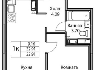 Продам однокомнатную квартиру, 32.91 м2, Санкт-Петербург, ЖК Юнтолово, Ивинская улица, 19к2