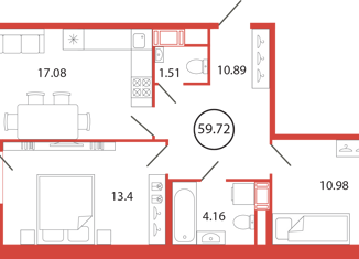 2-ком. квартира на продажу, 57 м2, Ленинградская область, аллея Ньютона, 2