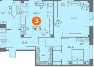 Продажа трехкомнатной квартиры, 100 м2, Ростов-на-Дону, проспект 40-летия Победы, 63/17с8, ЖК Сокол Град